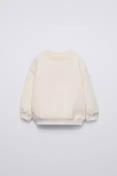 Однотонная толстовка с вышитыми деталями ZARA, экрю