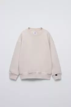 Однотонная толстовка с вышитыми деталями ZARA, экрю