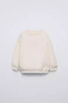 Однотонная толстовка с вышитыми деталями ZARA, экрю