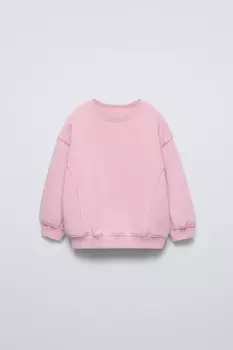 Однотонная толстовка с вышитыми деталями ZARA, светло-розовый