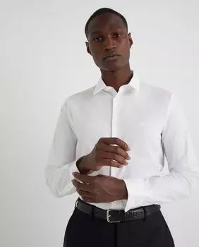 Однотонная тонкая мужская спортивная рубашка белого цвета Emporio Armani, белый