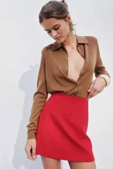 Однотонная трикотажная куртка поло с воротником-стойкой ZARA, коричневый