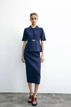 Однотонная трикотажная куртка с поясом ZARA, цвет Ink blue