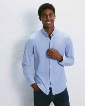 Однотонная трикотажная мужская рубашка Easy Wear, светло-голубой