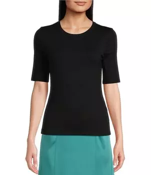 Однотонная трикотажная рубашка с круглым вырезом и короткими рукавами BOSS by Hugo Boss Efita, черный