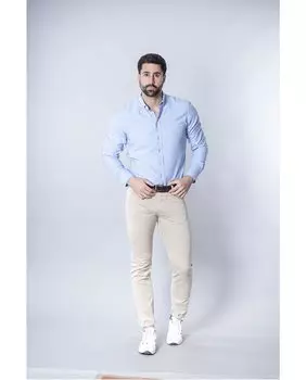 Однотонная узкая мужская оксфордская рубашка голубого цвета Spagnolo, светло-синий