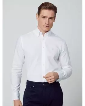 Однотонная узкая мужская рубашка белого цвета Hackett, белый
