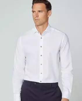 Однотонная узкая мужская рубашка белого цвета Hackett, белый