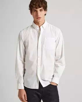Однотонная узкая мужская рубашка из поплина Pepe Jeans, белый