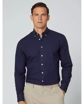 Однотонная узкая мужская рубашка-оксфорд темно-синего цвета Hackett, темно-синий