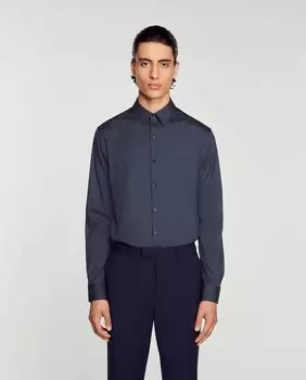 Однотонная узкая мужская рубашка серого цвета Sandro, серый