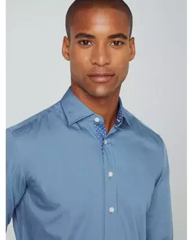 Однотонная узкая мужская рубашка синего цвета Hackett, синий