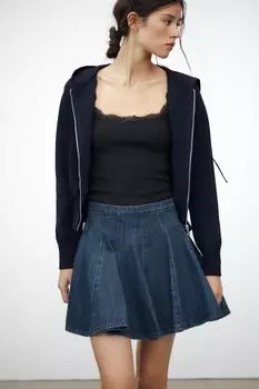Однотонная вязаная куртка с капюшоном ZARA, синий