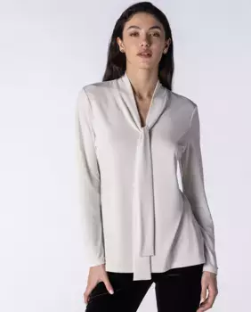 Однотонная женская блузка с бантом на шее Naulover, цвет Piedra