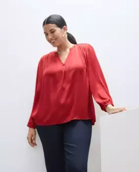 Однотонная женская блузка с длинными рукавами и V-образным вырезом Couchel, бордовый