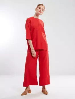 Однотонная Женская блузка с круглым вырезом Mizalle