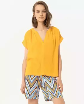 Однотонная женская блузка с V-образным вырезом Surkana, желтый