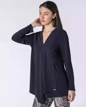 Однотонная женская блузка с V-образным вырезом и длинными рукавами Naulover, темно-синий