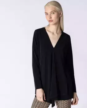Однотонная женская блузка с V-образным вырезом и длинными рукавами Naulover, черный