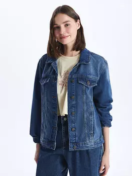 Однотонная женская джинсовая куртка-рубашка с длинным рукавом LCW Jeans, среднее индиго родео