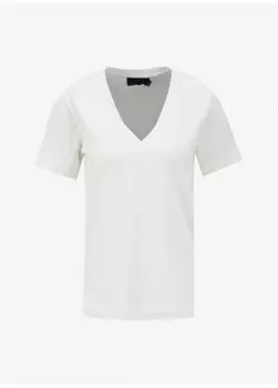 Однотонная женская футболка цвета экрю с V-образным вырезом и вышивкой Brooks Brothers, экрю