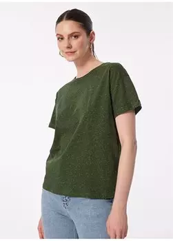 Однотонная женская футболка цвета хаки с круглым вырезом 24YKTS9025X Yargc, хаки