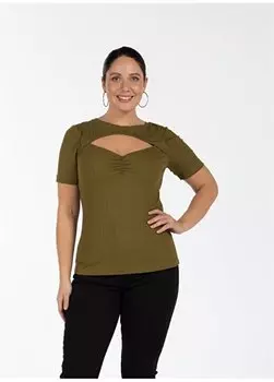 Однотонная женская футболка цвета хаки с круглым вырезом VANESSA Luokk, хаки