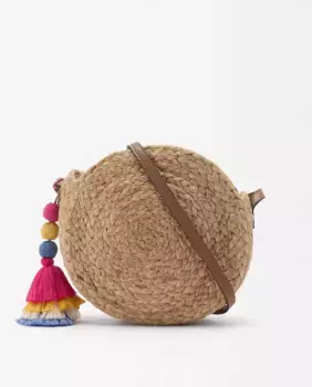 Однотонная женская круглая сумка через плечо с подвеской-бусиной Parfois, коричневый