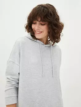 Однотонная женская пижамная рубашка с капюшоном и длинными рукавами LCW DREAM, серый меланж