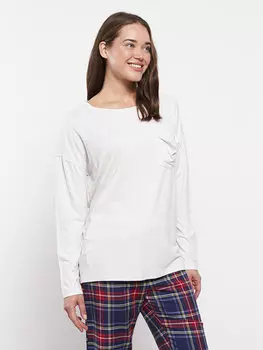 Однотонная женская пижамная рубашка с круглым вырезом и длинными рукавами LCW DREAM, светло-серый