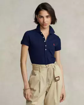 Однотонная женская рубашка поло приталенного кроя Polo Ralph Lauren, темно-синий