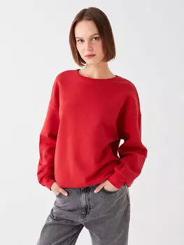 Однотонная женская толстовка большого размера с круглым вырезом и длинными рукавами LCW Casual, красный