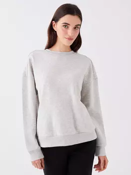 Однотонная женская толстовка большого размера с круглым вырезом и длинными рукавами LCW Casual, серый меланж