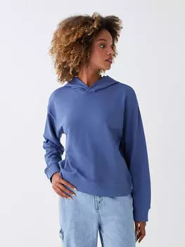 Однотонная женская толстовка с длинными рукавами LCW Casual, темно-синий