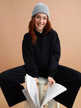 Однотонная женская толстовка с длинными рукавами Petite LCW DREAM, новый черный