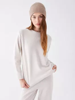 Однотонная женская толстовка с круглым вырезом и длинными рукавами LCW Casual, бежевый меланж