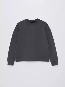 Однотонная женская толстовка с круглым вырезом и длинными рукавами LCW Vision, антрацит