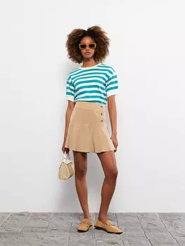 Однотонная женская юбка из габардина с молнией на талии LCW Casual