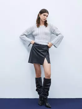 Однотонная женская юбка стандартного кроя под кожу LIMITED, новый черный