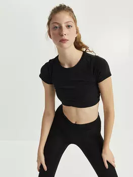 Однотонная женская укороченная рубашка с круглым вырезом и короткими рукавами XSIDE, новый черный