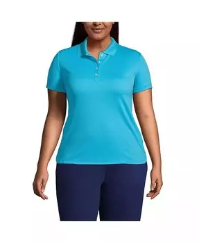 Однотонное активное поло больших размеров с короткими рукавами Lands' End, синий