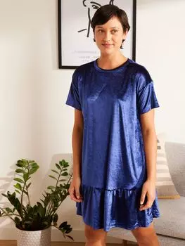 Однотонное бархатное мини-платье John Lewis Anyday с короткими рукавами и оборками по подолу