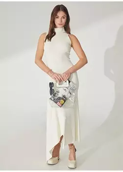 Однотонное белое женское платье миди с полуводолазкой Akep