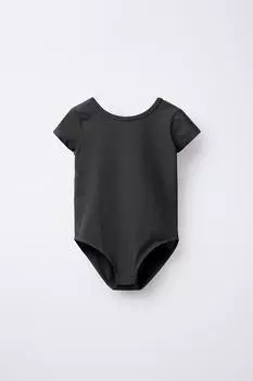 Однотонное боди с коротким рукавом ZARA, антрацитовый серый
