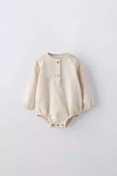 Однотонное боди с пуговицами ZARA, светло-бежевый