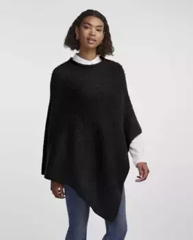 Однотонное черное пончо со структурой Pieces