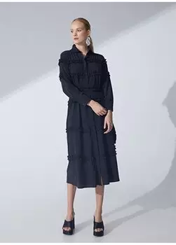 Однотонное черное женское платье с рубашечным воротником EGORA23Y Pierre Cardin, черный