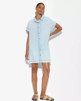 Однотонное джинсовое платье-рубашка с короткими рукавами Parfois, светло-голубой