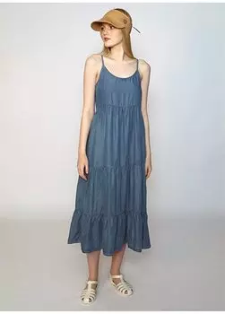 Однотонное голубое длинное женское платье с квадратным воротником 242 LCF 144002 NICOLE CAMPARI BLUE Lee Cooper, синий