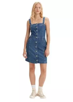 Однотонное голубое стандартное женское платье с широким воротником DREA DRESS PAPER MAP 4 Levis, синий